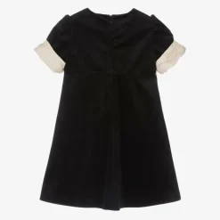Girls Black Velvet Bow Dress