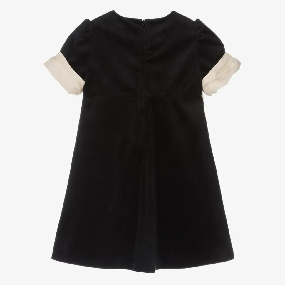 Girls Black Velvet Bow Dress