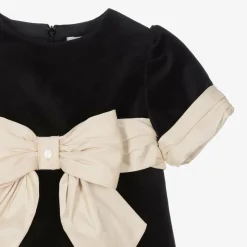 Girls Black Velvet Bow Dress