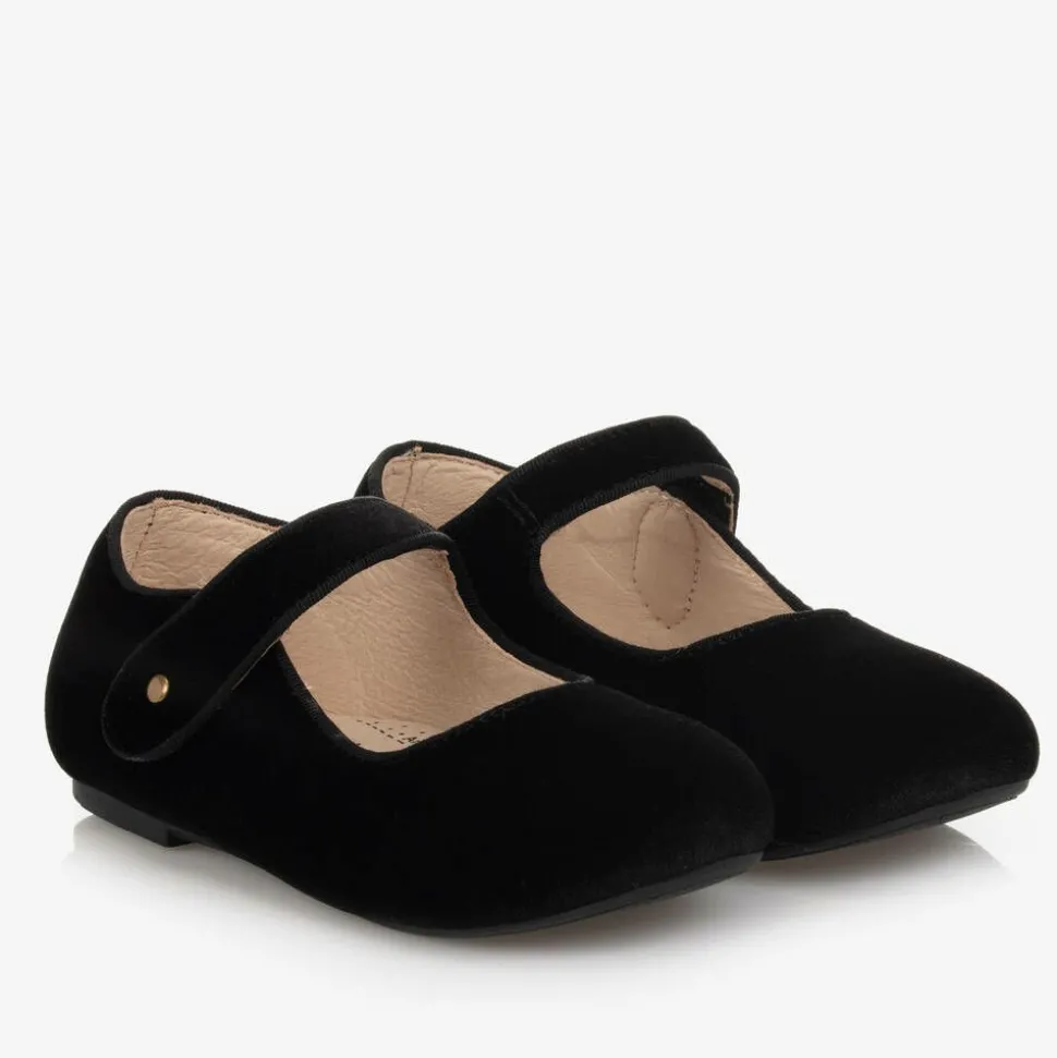 Girls Black Velvet Pumps