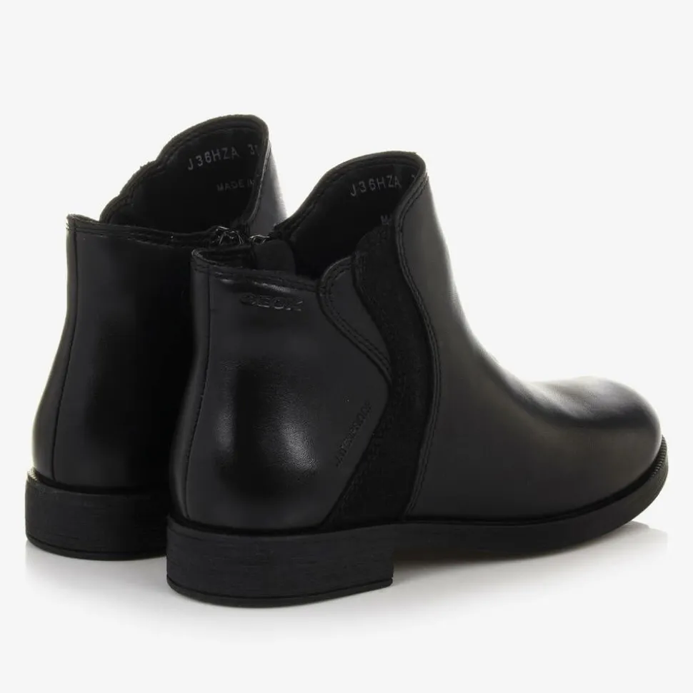 Girls Black Waterproof Leather Boots