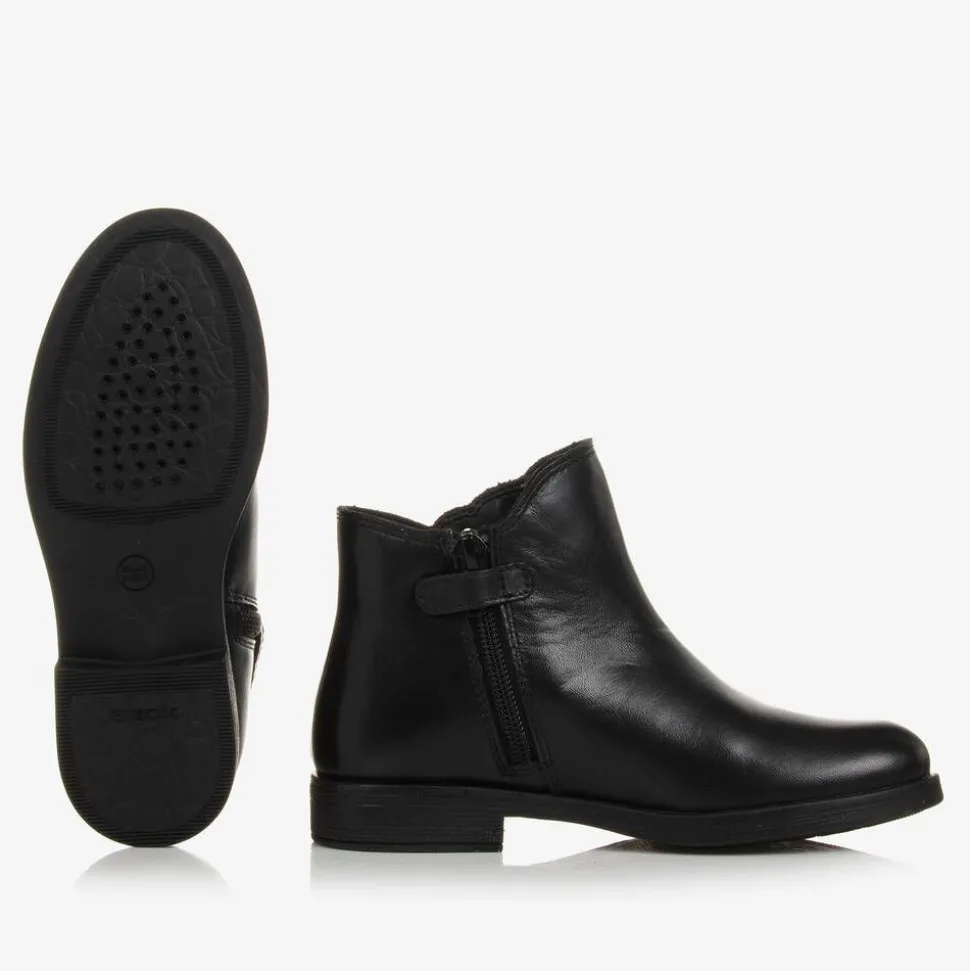 Girls Black Waterproof Leather Boots