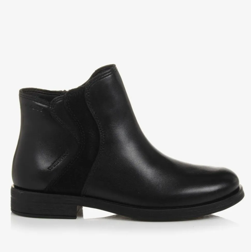Girls Black Waterproof Leather Boots