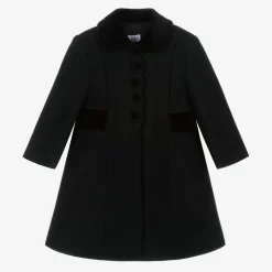 Girls Black Wool & Velvet Coat