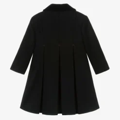 Girls Black Wool & Velvet Coat