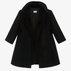 Girls Black Wool & Velvet Coat