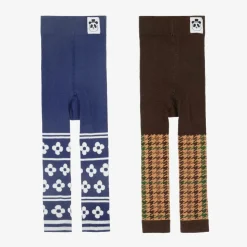Girls Blue & Brown Cotton Leggings (2 Pack)