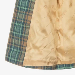 Girls Blue & Brown Wool Check Coat