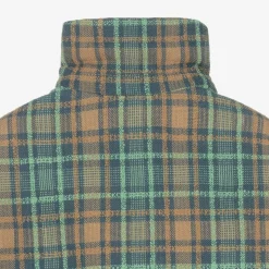 Girls Blue & Brown Wool Check Coat