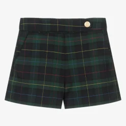 Girls Blue & Green Tartan Viscose Shorts