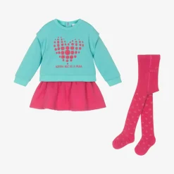 Girls Blue & Pink Cotton Skirt Set