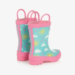 Girls Blue & Pink Happy Skies Rain Boots
