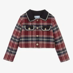 Girls Blue & Red Tartan Tweed Jacket