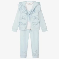 Girls Blue & White Cotton Tracksuit Set