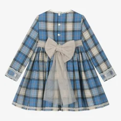 Girls Blue Check Cotton Dress