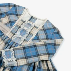 Girls Blue Check Cotton Dress