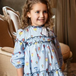Girls Blue Cotton Balloon Dress