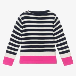 Girls Blue Cotton Breton Stripe Sweater