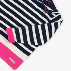 Girls Blue Cotton Breton Stripe Sweater