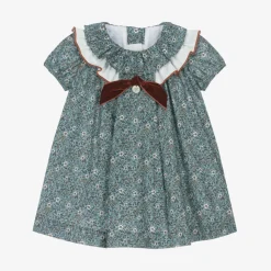 Girls Blue Cotton Floral Dress