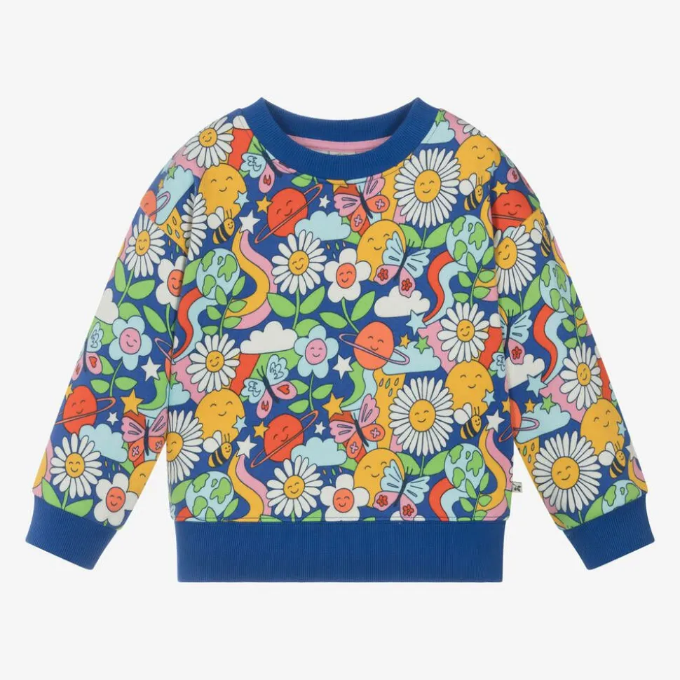 Girls Blue Cotton Floral Sweatshirt