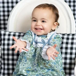 Girls Blue Cotton Floral Dress