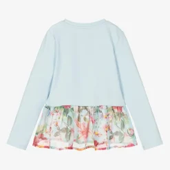 Girls Blue Cotton Floral Top