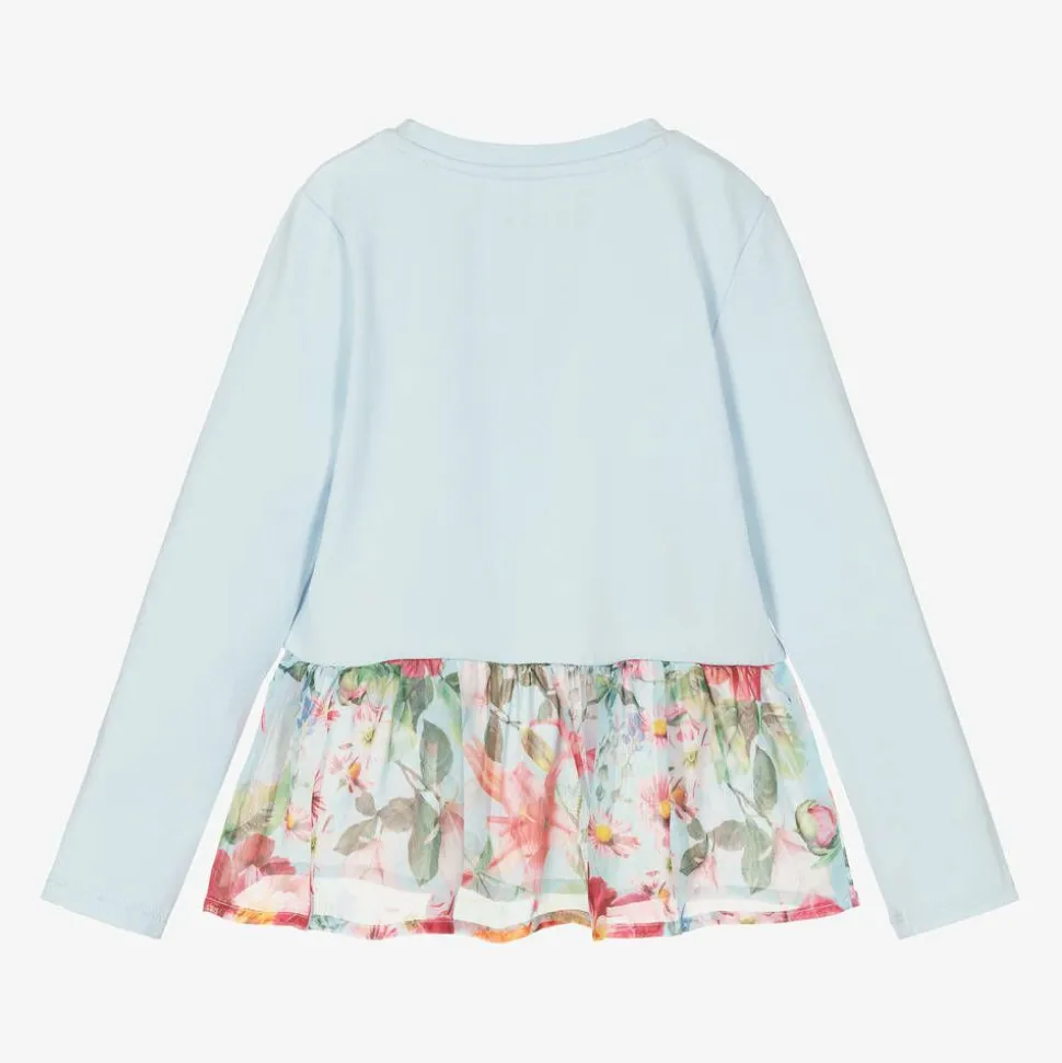 Girls Blue Cotton Floral Top