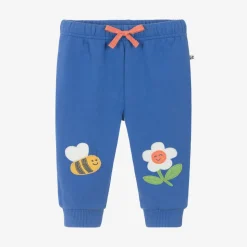 Girls Blue Cotton Flower-Patch Joggers