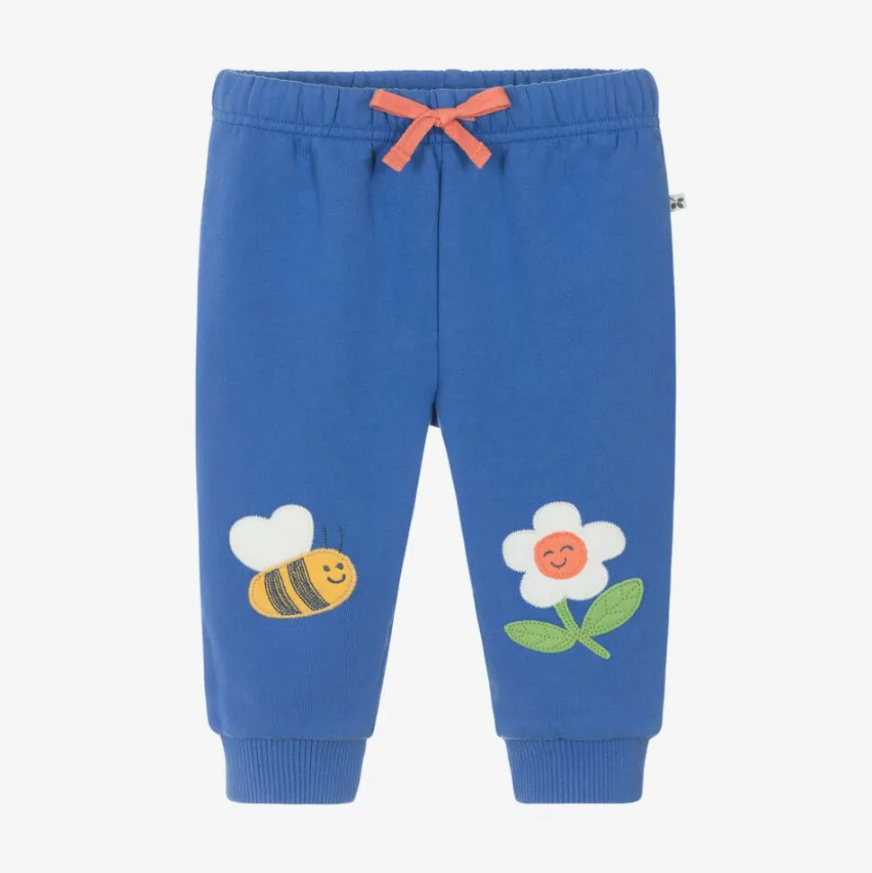 Girls Blue Cotton Flower-Patch Joggers