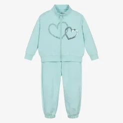 Girls Blue Cotton Heart Tracksuit