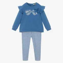 Girls Blue Cotton Leggings Set