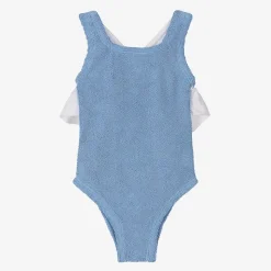 Girls Blue Crinkle Frill Swimsuit