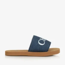Girls Blue Denim Sliders