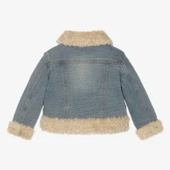 Girls Blue Denim Teddy Bear Jacket