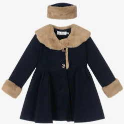Girls Blue Faux Fur Coat & Hat