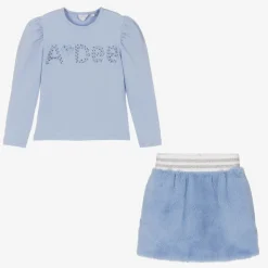 Girls Blue Faux Fur Skirt Set