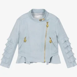 Girls Blue Faux Suede Biker Jacket