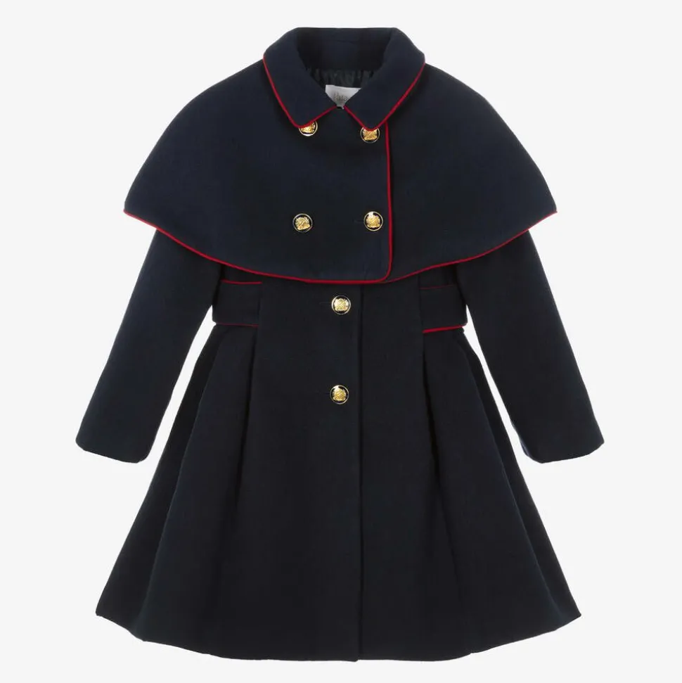 Girls Blue Felted Cape Coat