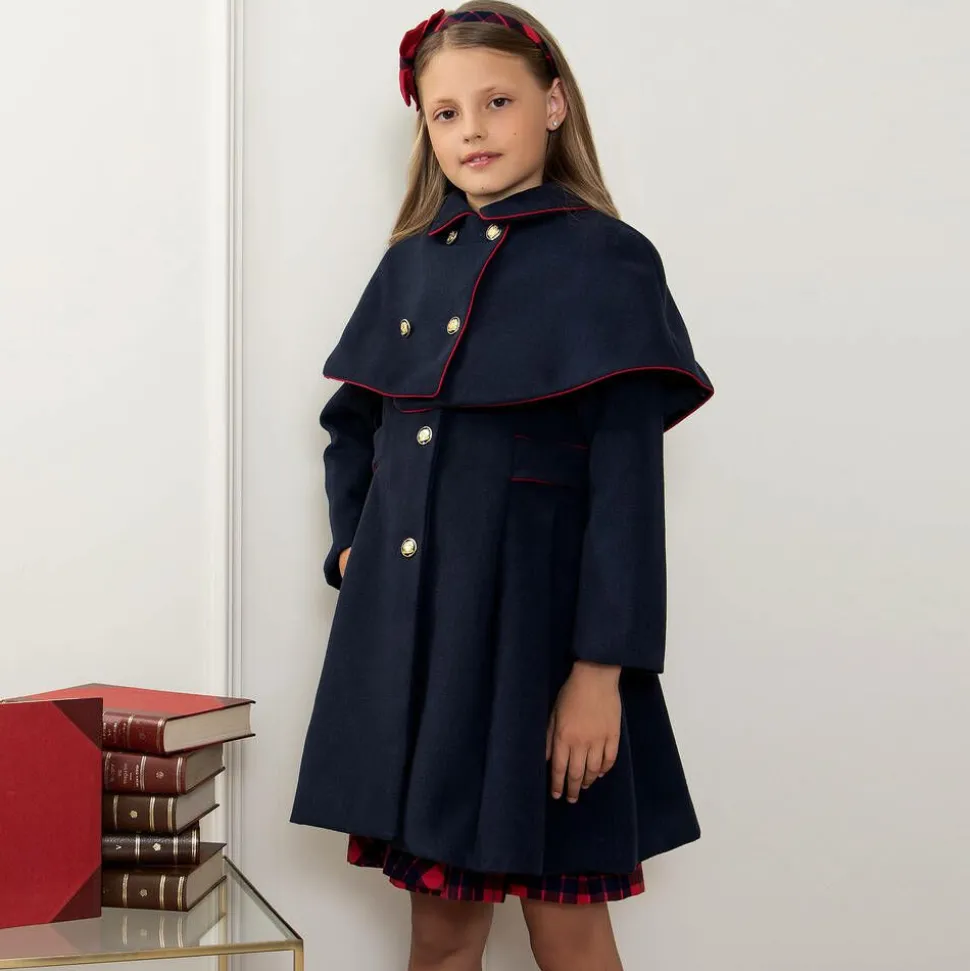 Girls Blue Felted Cape Coat
