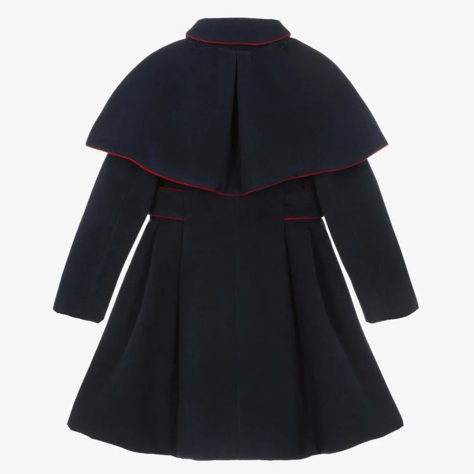 Girls Blue Felted Cape Coat