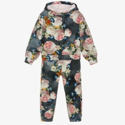 Girls Blue Floral Cotton Tracksuit