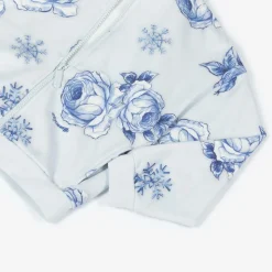 Girls Blue Floral Cotton Zip-Up Hoodie