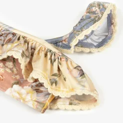 Girls Blue Floral Ruffle Bikini