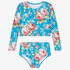 Girls Blue Floral Tankini (UPF50+)