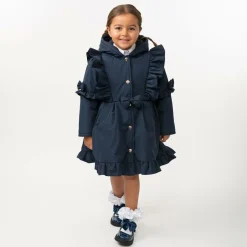 Girls Blue Hooded Bow Coat