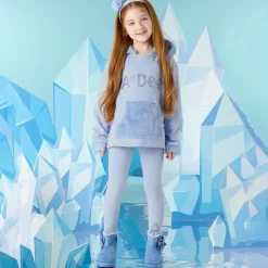 Girls Blue Hooded Cotton Leggings Set