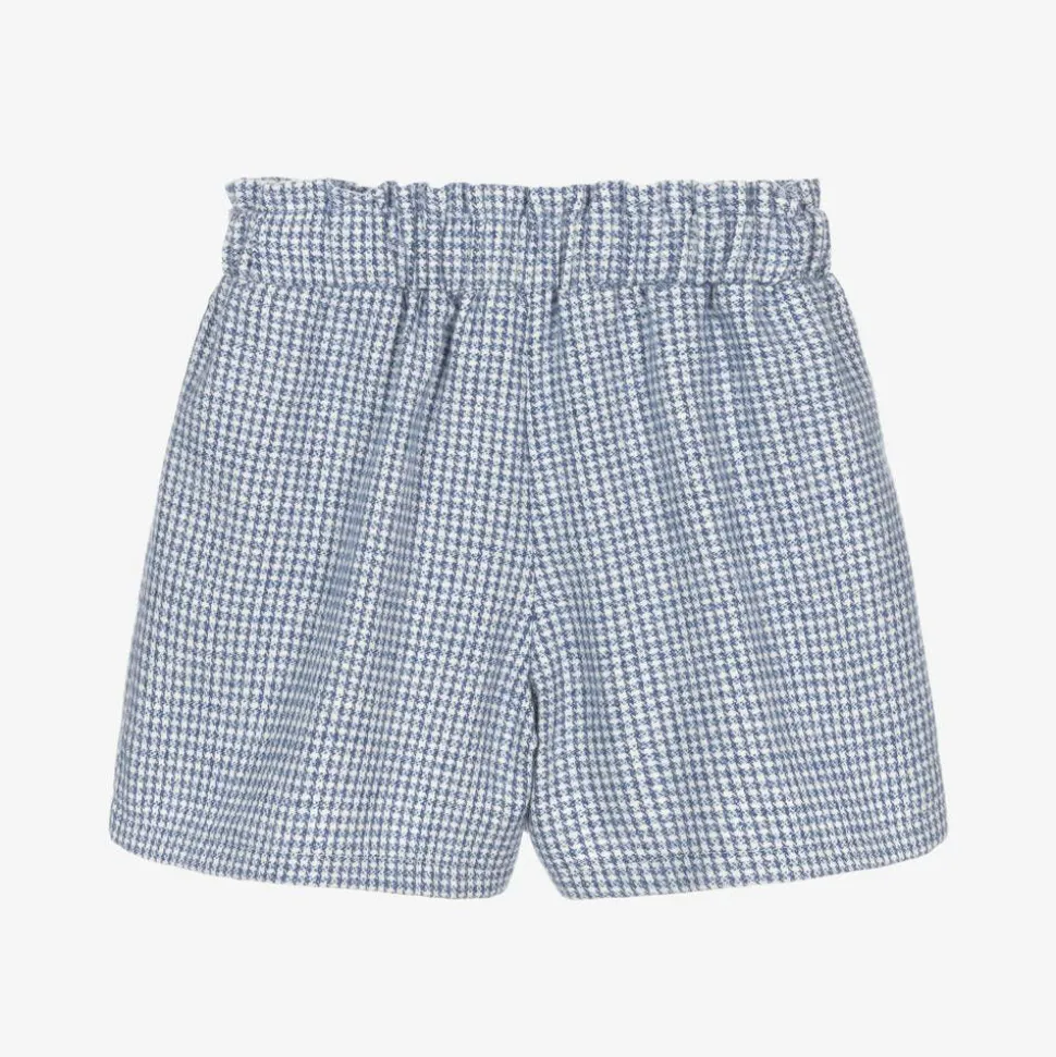 Girls Blue Houndstooth Cotton Shorts