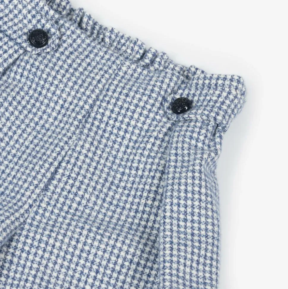 Girls Blue Houndstooth Cotton Shorts