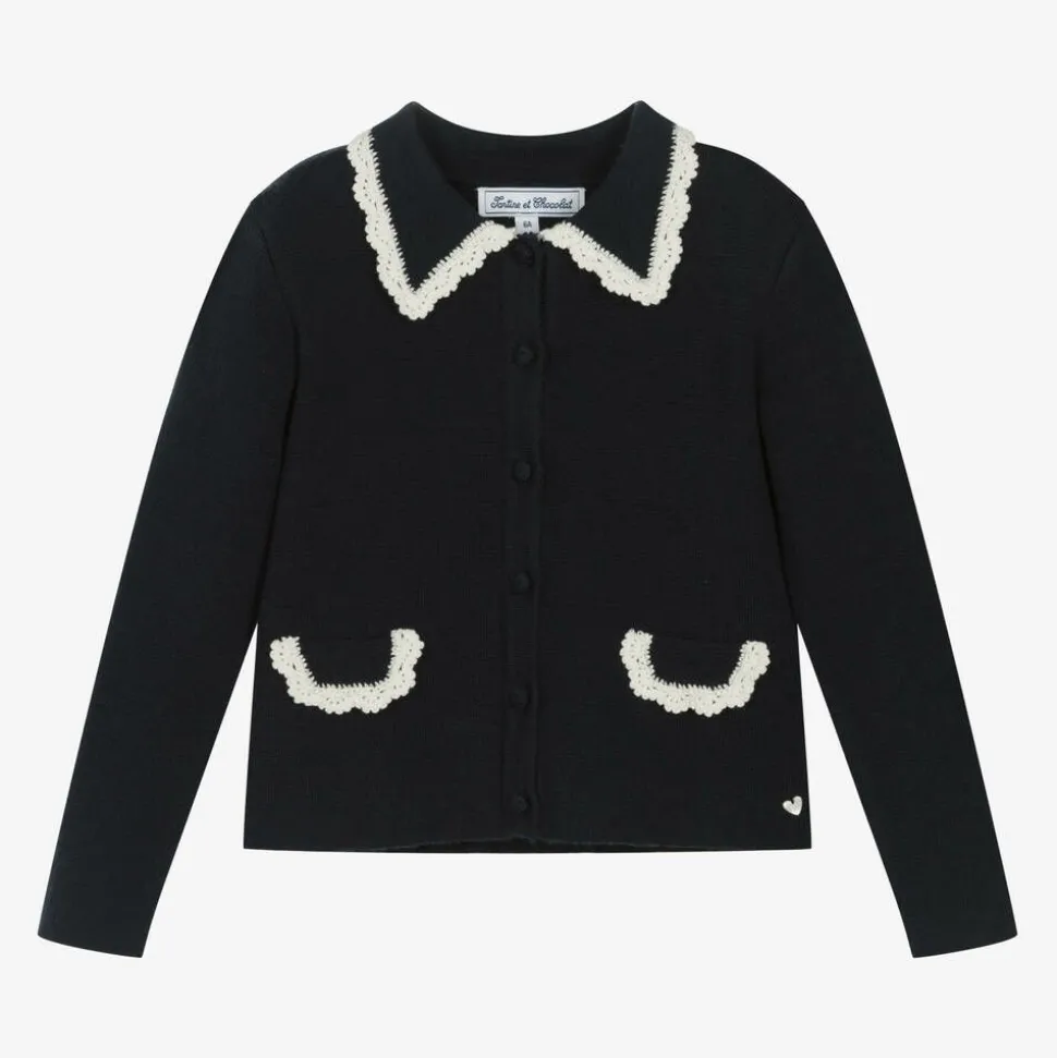 Girls Blue Knitted Wool Cardigan